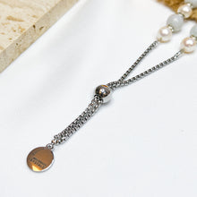 Load image into Gallery viewer, Princess Delphine (Green Jade, Freshwater Pearls) Clover Stainless Steel Slider Crystal Bracelet
