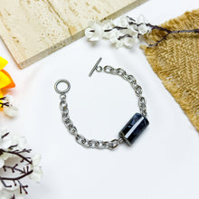 Load image into Gallery viewer, Pietersite Cylinder 304 Stainless Steel Chain Crystal Bracelet
