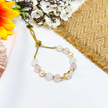 Load image into Gallery viewer, Princess Ethereal (Rose Quartz, Rainbow Moonstone, Pearl) Crystal Signature Slider Bracelet
