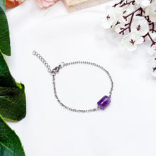 Load image into Gallery viewer, Amethyst Cylinder Stainless Steel Chain Crystal Bracelet

