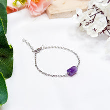 Load image into Gallery viewer, Amethyst Cylinder Stainless Steel Chain Crystal Bracelet
