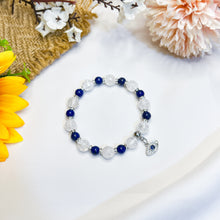Load image into Gallery viewer, Lapis Lazuli x Frosted Clear Quartz Crystal Bracelet (w/ Silver Evil Eye)
