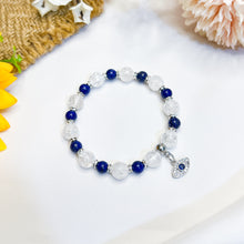 Load image into Gallery viewer, Lapis Lazuli x Frosted Clear Quartz Crystal Bracelet (w/ Silver Evil Eye)
