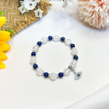Load image into Gallery viewer, Lapis Lazuli x Frosted Clear Quartz Crystal Bracelet (w/ Silver Evil Eye)
