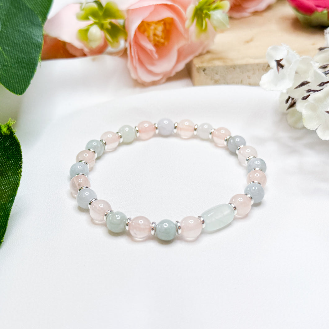 Mini Matcha (Prehnite Barrel, Green Jade, Rose Quartz) Crystal Bracelet