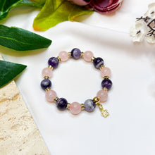 Load image into Gallery viewer, Rose Quartz x Chevron Amethyst Crystal Bracelet
