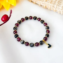 Load image into Gallery viewer, Mini Dahlia (Silver Sheen Obsidian, Garnet) Crystal Bracelet
