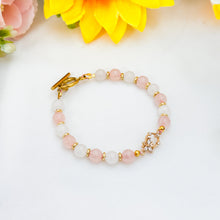 Load image into Gallery viewer, Mini Rosy Snow (Rose Quartz, Icy White Jade) Chain Crystal Bracelet

