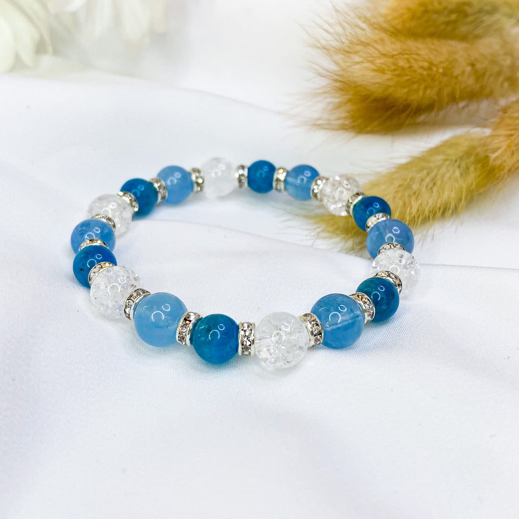 Moroccan Clouds (Aquamarine, Apatite, Frosted Clear Quartz) Crystal Bracelet