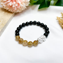 Load image into Gallery viewer, Copper Rutilated Quartz x Black Agate Crystal Bracelet
