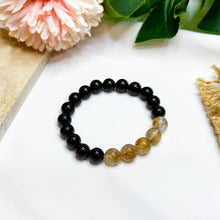 Load image into Gallery viewer, Copper Rutilated Quartz x Black Agate Crystal Bracelet
