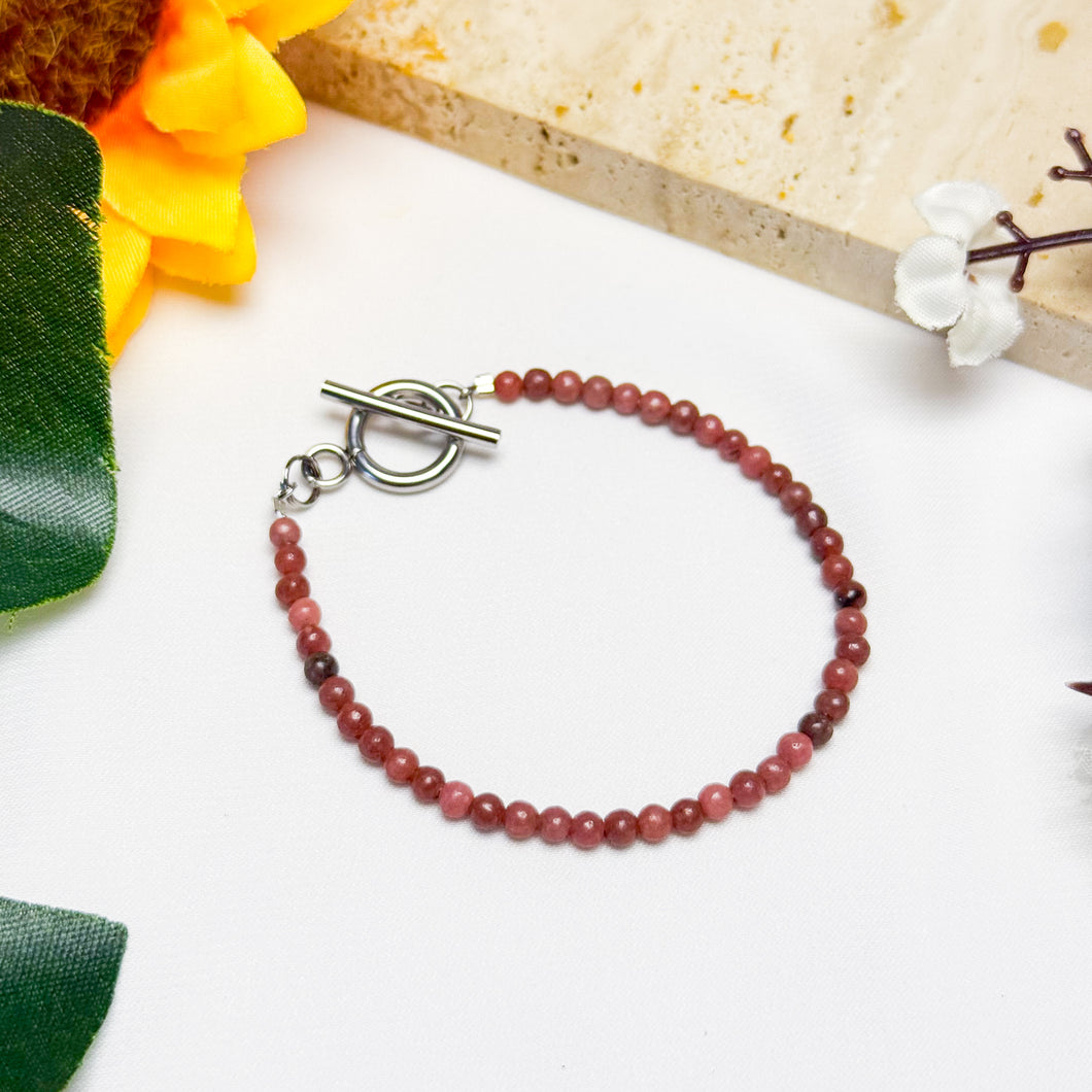 Rhodonite Stainless Steel Chain Crystal Bracelet