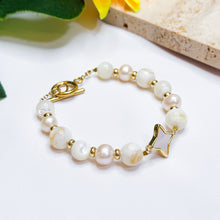 Load image into Gallery viewer, Pearly White (Freshwater Pearl, Mother of Pearl, Cream Trochus) Signature Chain Crystal Bracelet
