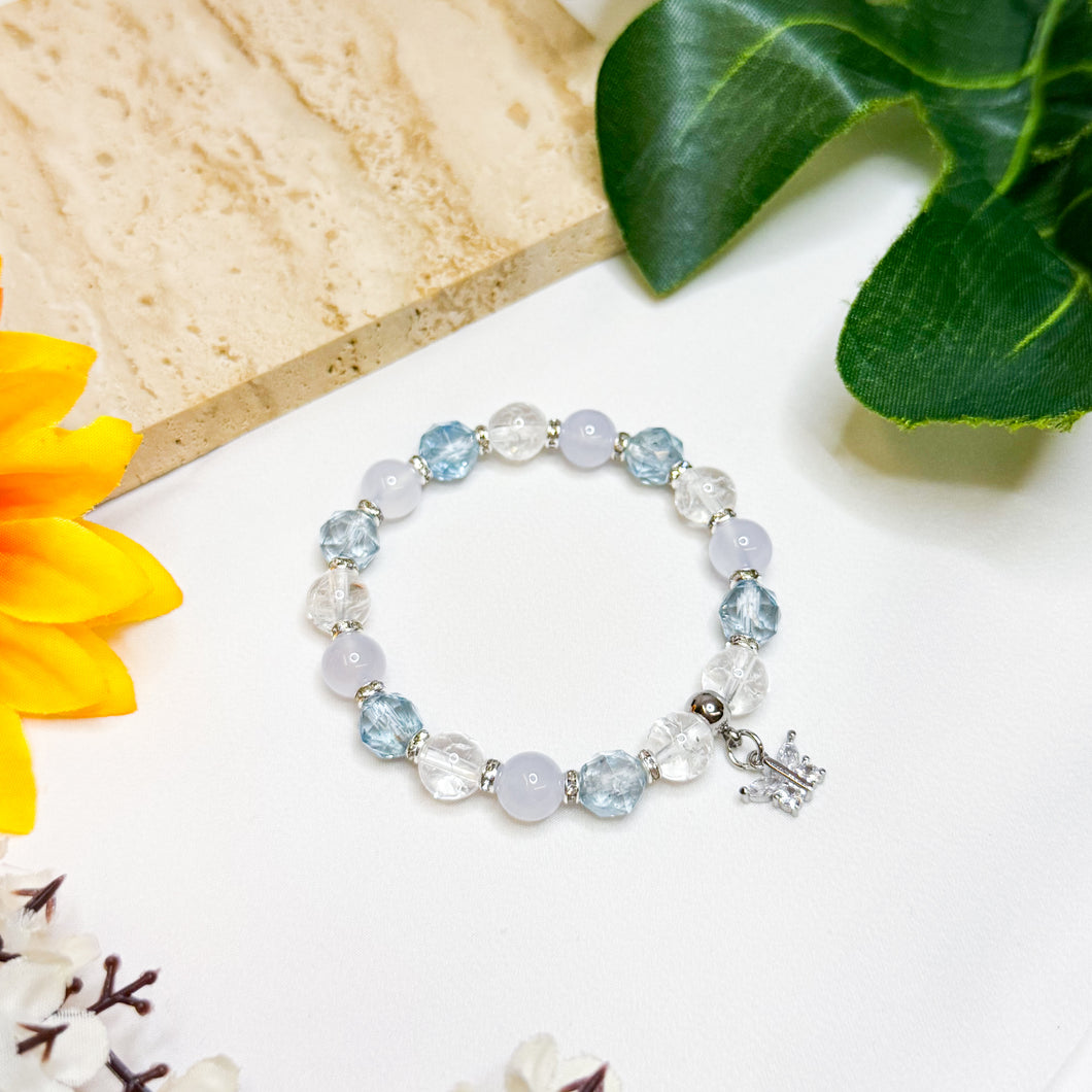 Elsa (Faceted Blue Topaz, Blue Chalcedony, Crackled Clear Quatz) Crystal Bracelet