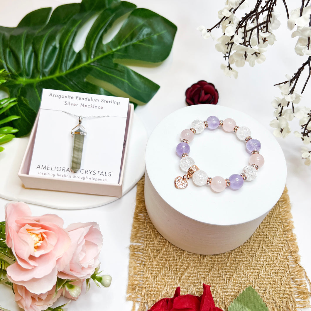 Lavender Rose Bracelet & Necklace Giftset with FREE Crystal Blind Box