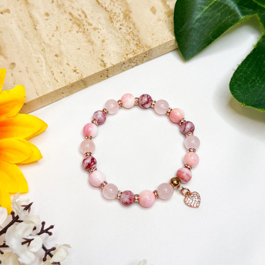 Strawberry Ice Cream Crystal Bracelet (RARE Cinnabrite, Rose Quartz, Pink Conch)