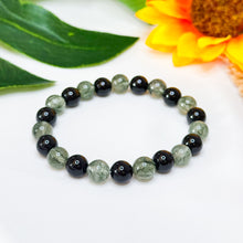Load image into Gallery viewer, Green Rutile x Black Agate Crystal Bracelet
