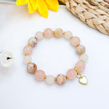 Load image into Gallery viewer, Rose Mochi (Rose Quartz, Sakura Agate, Icy White Jade) Crystal Bracelet
