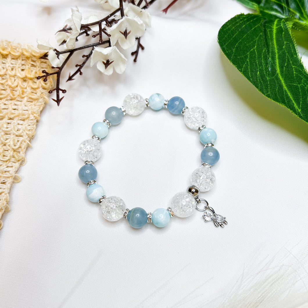 Sea Breeze (Hemimorphite, Blue Calcite, Frosted Clear Quartz) Crystal Bracelet