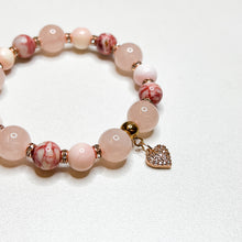 Load image into Gallery viewer, Pink Sorbet Crystal Bracelet (RARE Cinnabrite, Rose Quartz, Pink Conch, Rose Gold Heart Charm)
