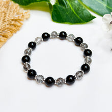 Load image into Gallery viewer, Black Strawberry Quartz x Black Tourmaline Crystal Bracelet
