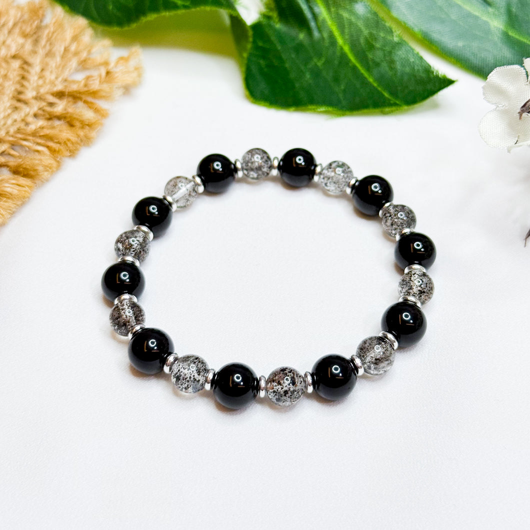 Black Strawberry Quartz x Black Tourmaline Crystal Bracelet