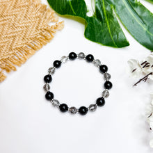 Load image into Gallery viewer, Black Strawberry Quartz x Black Tourmaline Crystal Bracelet
