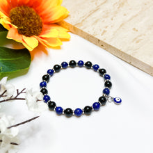 Load image into Gallery viewer, Mini Evil Eye Stacker (Lapis Lazuli, Black Tourmaline, 304 Stainless Steel Evil Eye) Crystal Bracelet
