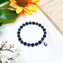 Load image into Gallery viewer, Mini Evil Eye Stacker (Lapis Lazuli, Black Tourmaline, 304 Stainless Steel Evil Eye) Crystal Bracelet
