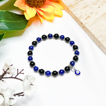 Load image into Gallery viewer, Mini Evil Eye Stacker (Lapis Lazuli, Black Tourmaline, 304 Stainless Steel Evil Eye) Crystal Bracelet
