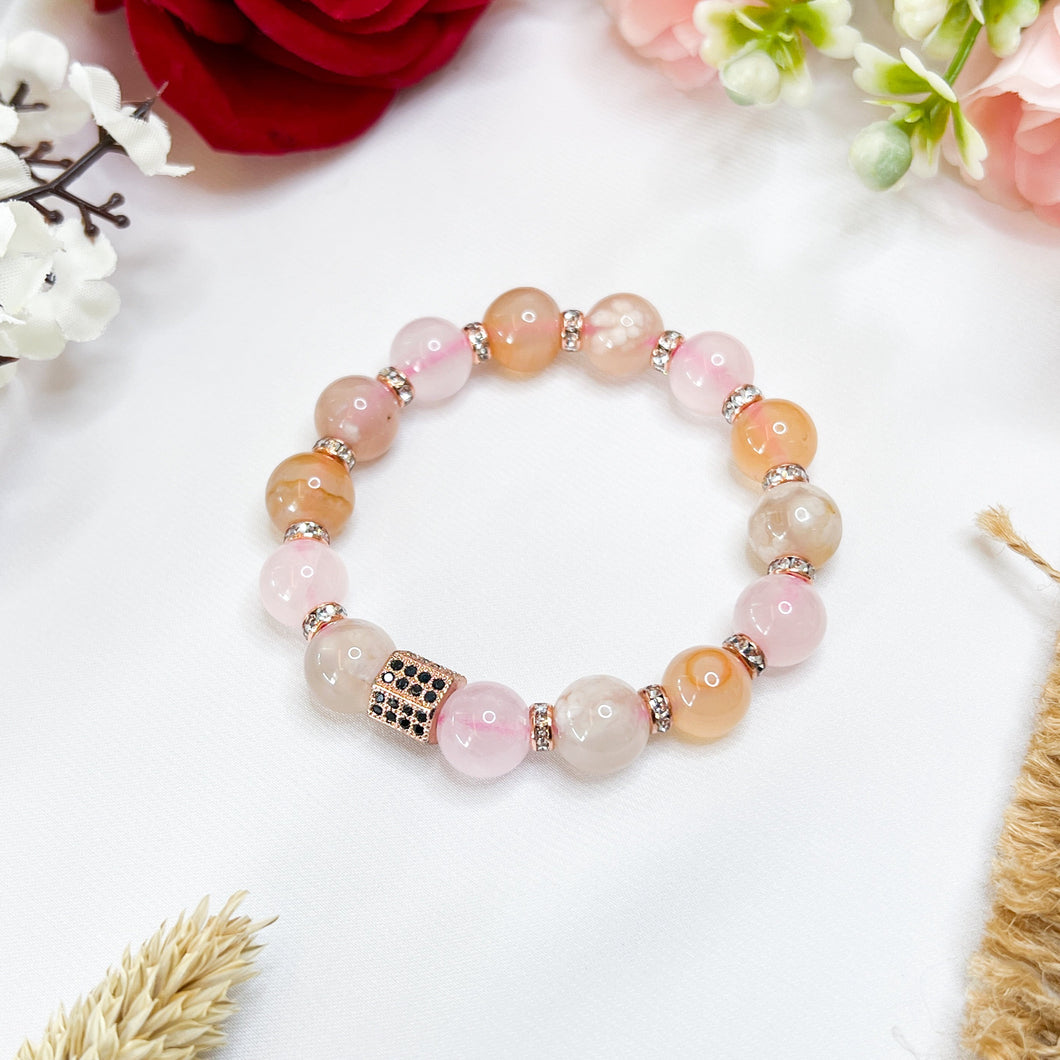 Scarlet Rose Crystal Bracelet (Carnelian, Rose Quartz, Sakura Agate)