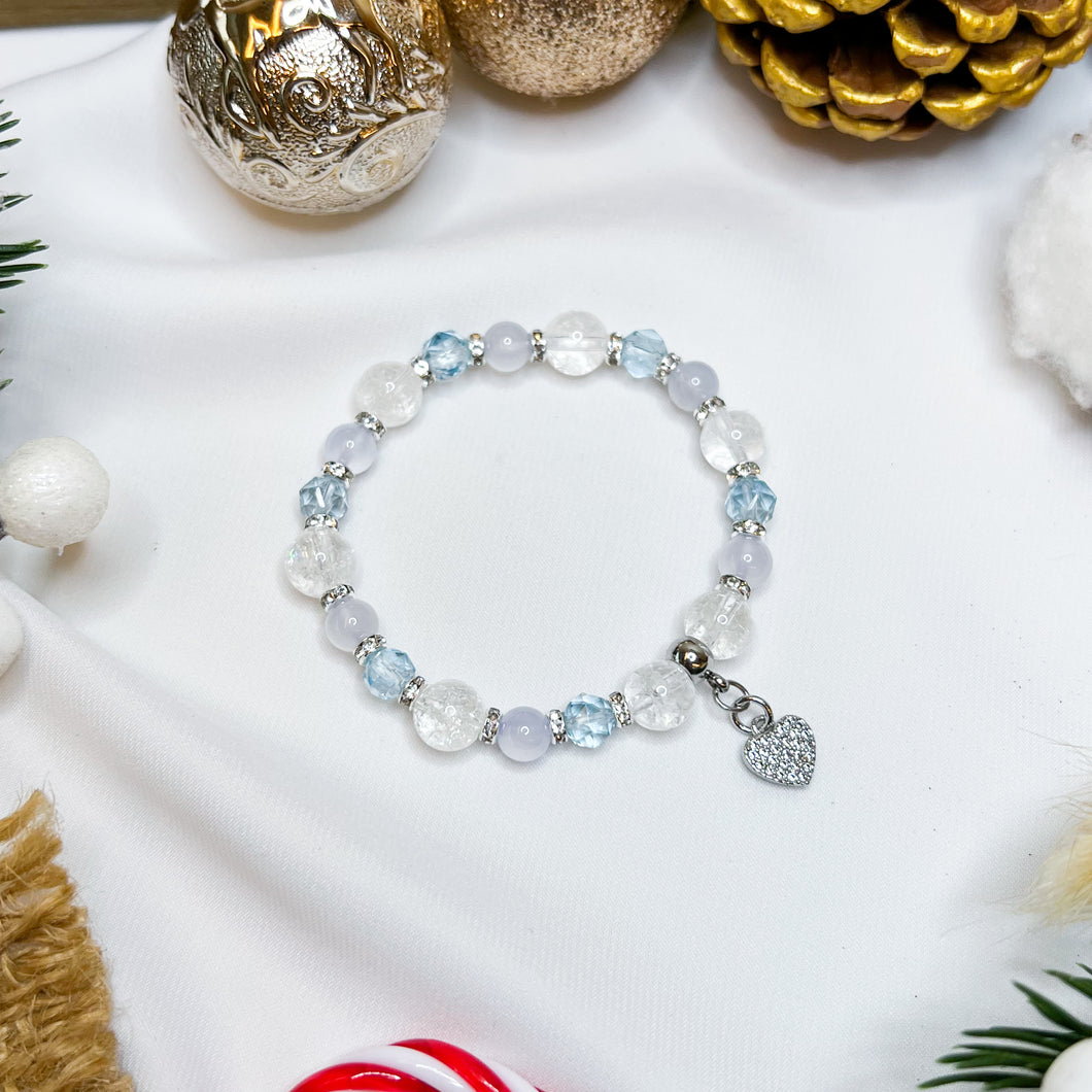 Elsa (Faceted Topaz, Blue Chalcedony, Frosted Clear Quatz, S925 Heart) Crystal Bracelet