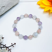 Load image into Gallery viewer, Rainbow Cotton (Rainbow Moonstone, Rose Quartz, Lavender Quartz, Icy Blue Chalcedony) Crystal Bracelet
