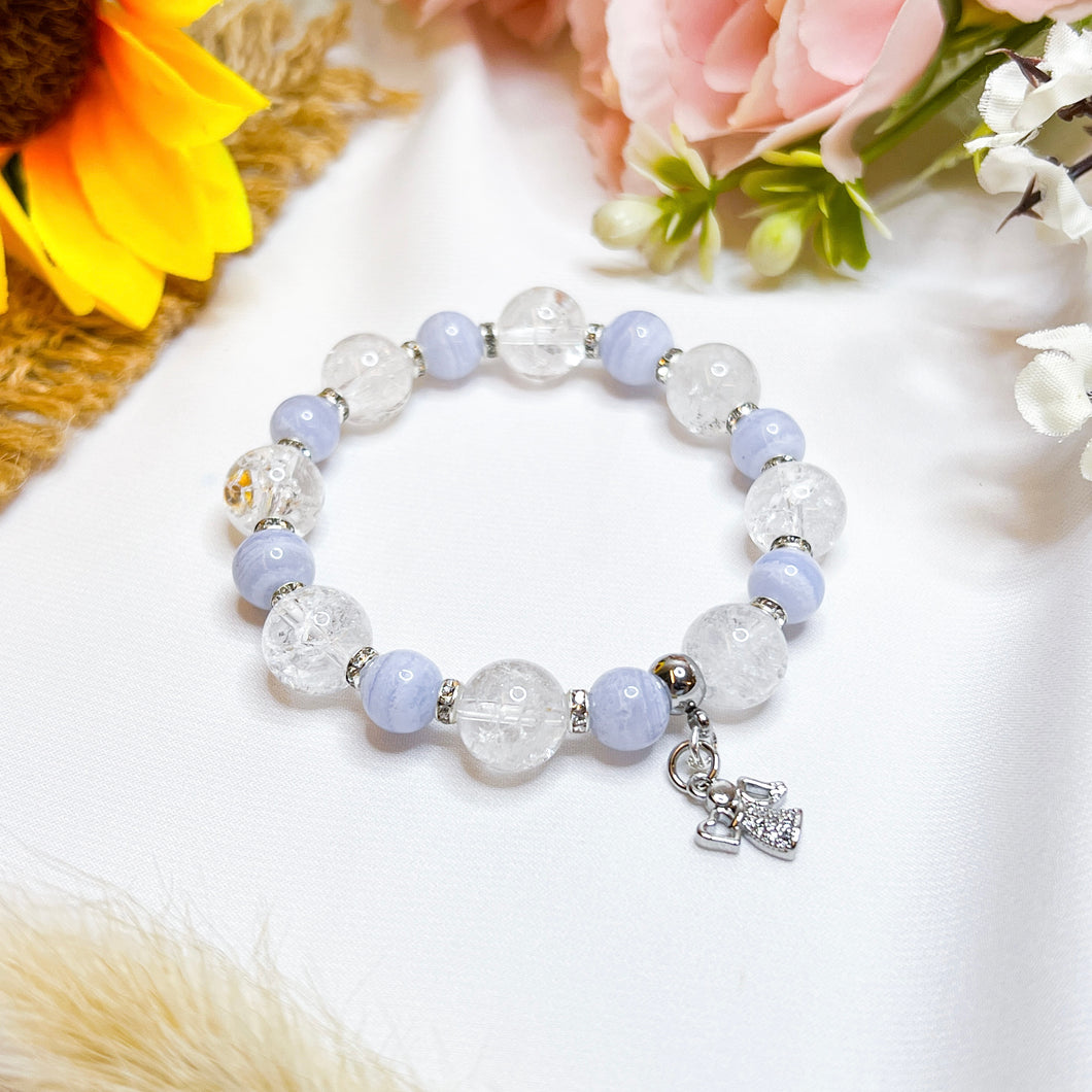 Blue Lace Agate x Frosted Quartz Crystal Bracelet