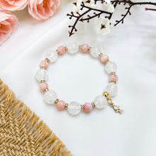 Load image into Gallery viewer, Pink Opal x Frosted Quartz Crystal Bracelet (Silver Mini Angel Charm)
