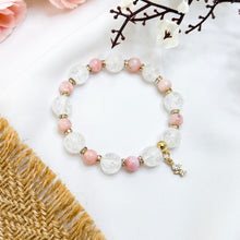 Load image into Gallery viewer, Pink Opal x Frosted Quartz Crystal Bracelet (Silver Mini Angel Charm)
