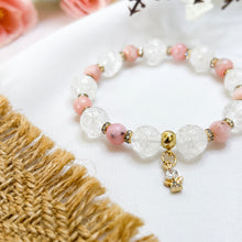 Load image into Gallery viewer, Pink Opal x Frosted Quartz Crystal Bracelet (Silver Mini Angel Charm)
