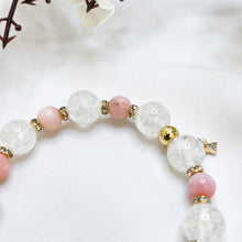 Load image into Gallery viewer, Pink Opal x Frosted Quartz Crystal Bracelet (Silver Mini Angel Charm)
