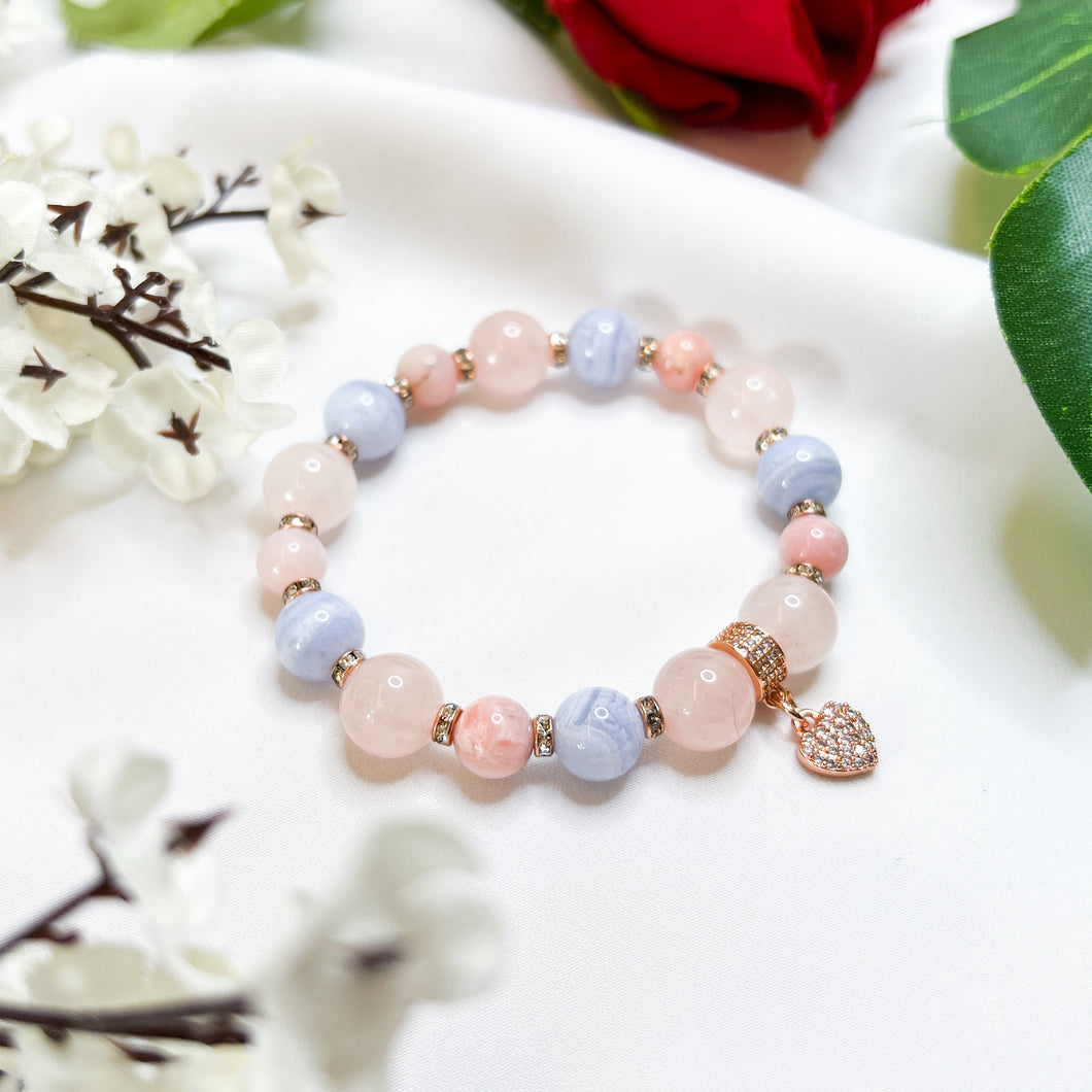 Blue Rose (Blue Lace Agate, Rose Quartz, Pink Opal) Crystal Bracelet