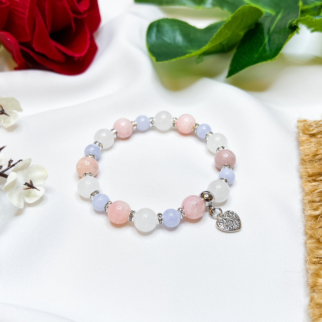 Candy Floss (Blue Lace Agate, Pink Opal, White Jade) Crystal Bracelet