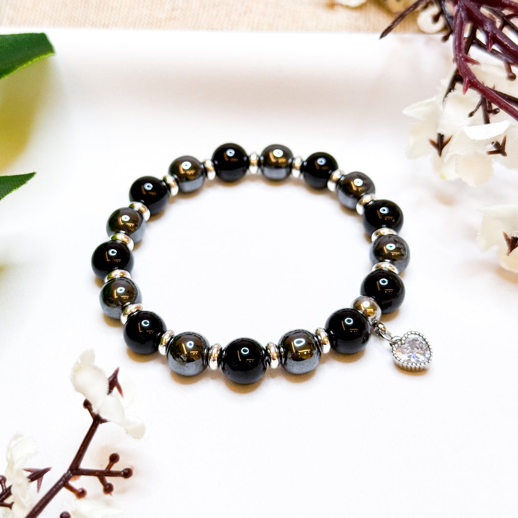 Black Eclipse (Black Tourmaline, Hematite) Crystal Bracelet