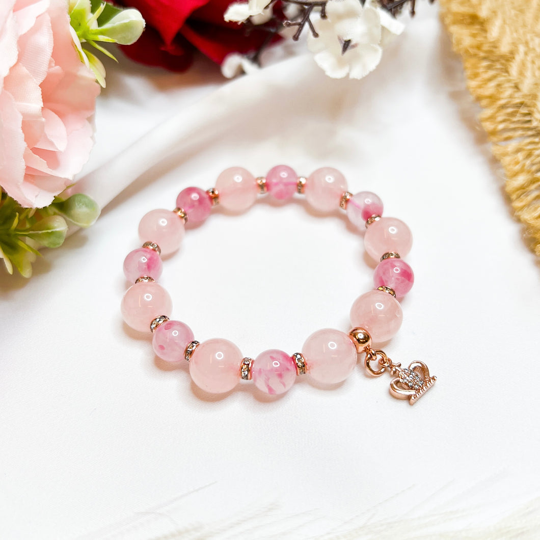 Misty Rose Crystal Bracelet (Rose Quartz, Rhodonite)