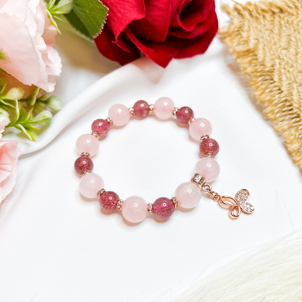 Strawberry Quartz x Rose Quartz Crystal Bracelet