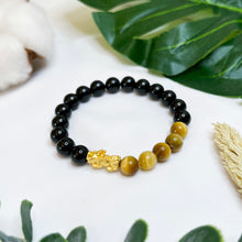 Load image into Gallery viewer, Yellow Tiger&#39;s Eye x Black Agate (Gold Plated Pixiu)
