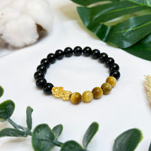 Load image into Gallery viewer, Yellow Tiger&#39;s Eye x Black Agate (Gold Plated Pixiu)
