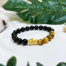 Load image into Gallery viewer, Yellow Tiger&#39;s Eye x Black Agate (Gold Plated Pixiu)
