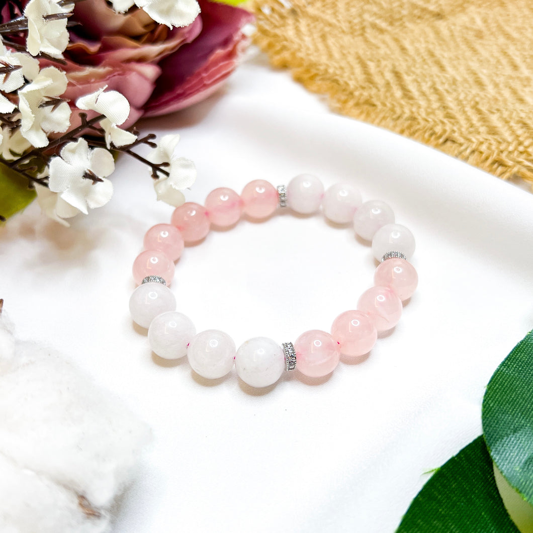 Rose Quartz x White Jade (Platinum Silver Spacer) Crystal Bracelet