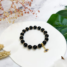 Load image into Gallery viewer, Black Tourmaline (Gold Evil Eye) Crystal Bracelet
