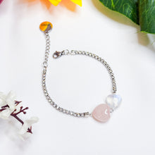 Load image into Gallery viewer, Rose Moon Heart (Rose Quartz, Rainbow Moonstone) Crystal Signature Tennis Chain Bracelet
