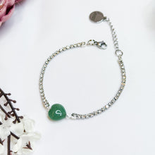 Load image into Gallery viewer, Green Aventurine Heart Signature Tennis Crystal Chain Crystal Bracelet
